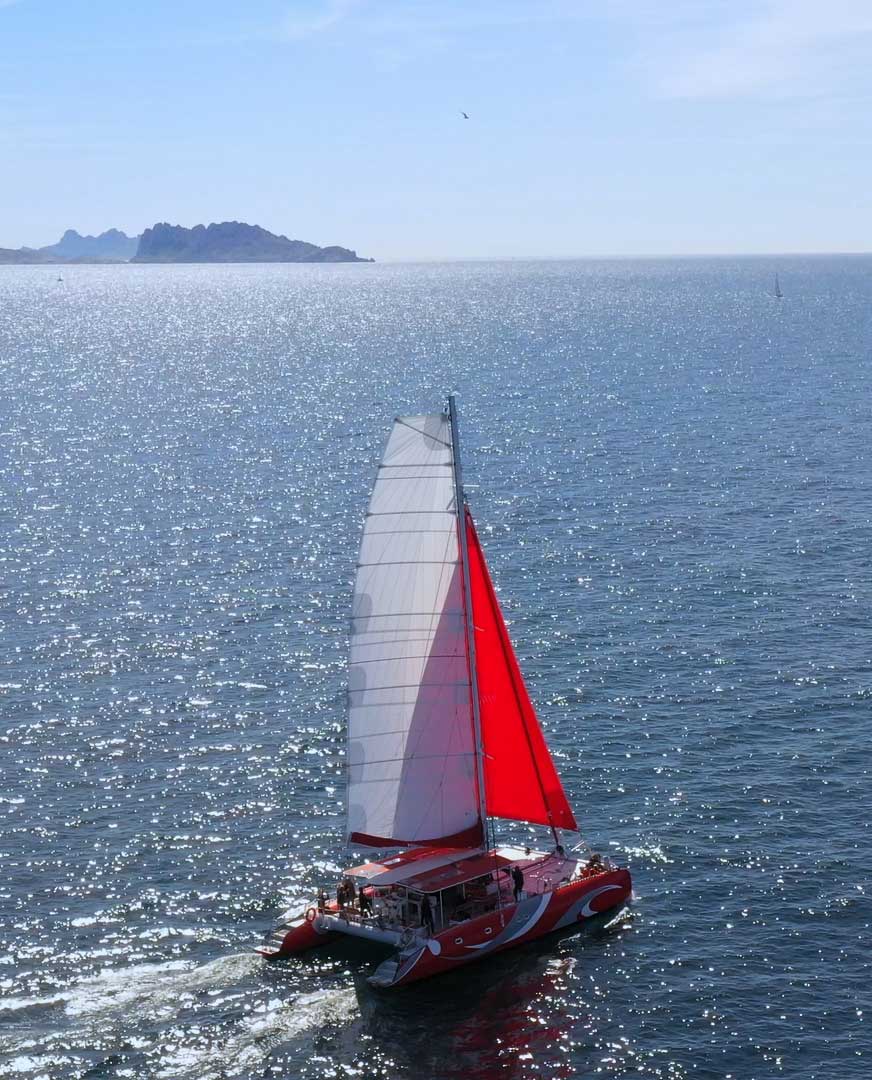 The Véla catamaran touring the Calanques